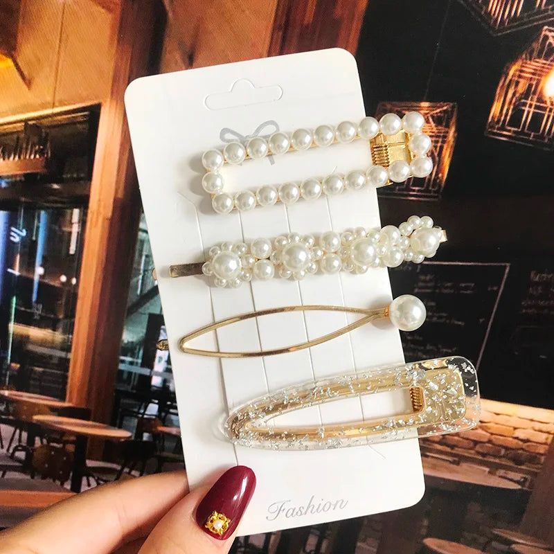 1 Set Geometric Flower Pearl Hair Clips for Women Acrylic Barrettes Hairgrips Hair Accessories Girls Jewelry Fashion Hair Pins