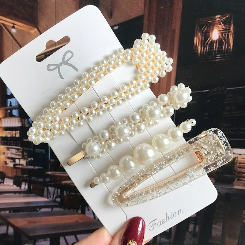 1 Set Geometric Flower Pearl Hair Clips for Women Acrylic Barrettes Hairgrips Hair Accessories Girls Jewelry Fashion Hair Pins