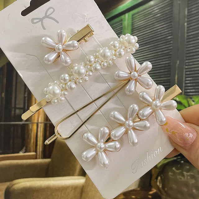 1 Set Geometric Flower Pearl Hair Clips for Women Acrylic Barrettes Hairgrips Hair Accessories Girls Jewelry Fashion Hair Pins