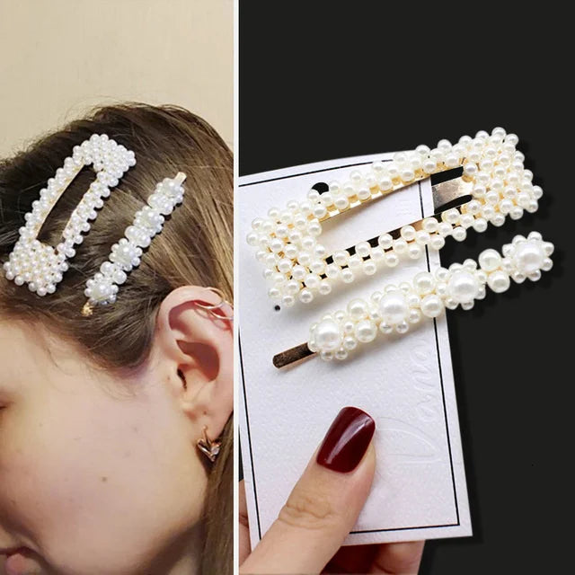1 Set Geometric Flower Pearl Hair Clips for Women Acrylic Barrettes Hairgrips Hair Accessories Girls Jewelry Fashion Hair Pins