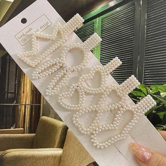 1 Set Geometric Flower Pearl Hair Clips for Women Acrylic Barrettes Hairgrips Hair Accessories Girls Jewelry Fashion Hair Pins