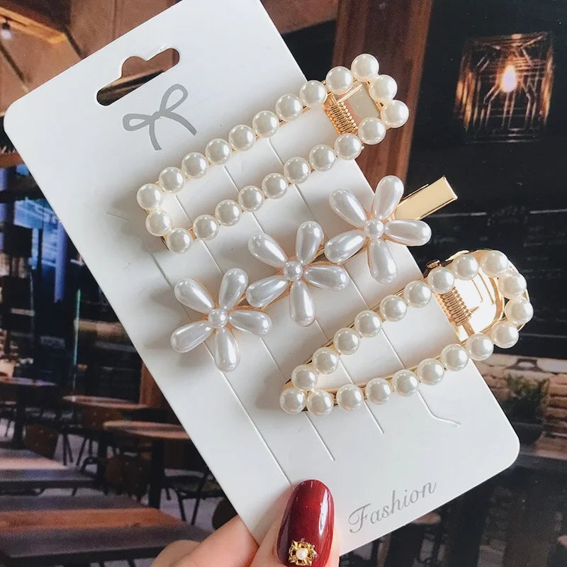 1 Set Geometric Flower Pearl Hair Clips for Women Acrylic Barrettes Hairgrips Hair Accessories Girls Jewelry Fashion Hair Pins