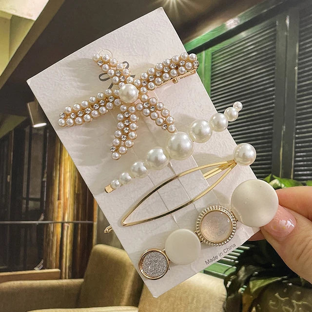 1 Set Geometric Flower Pearl Hair Clips for Women Acrylic Barrettes Hairgrips Hair Accessories Girls Jewelry Fashion Hair Pins