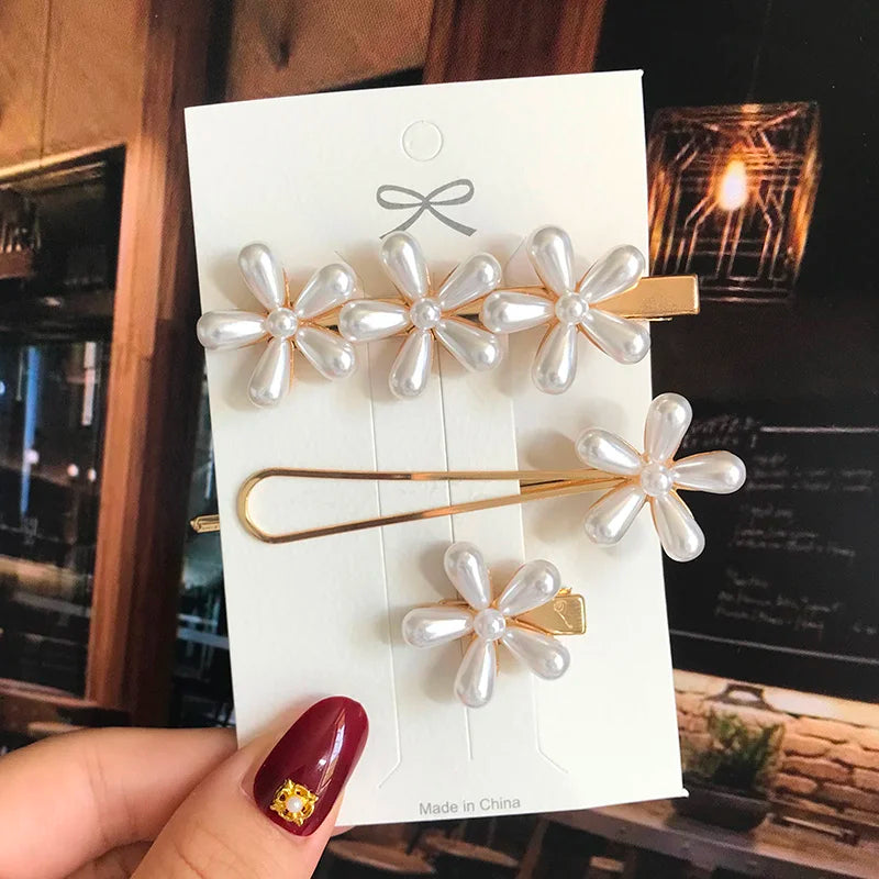 1 Set Geometric Flower Pearl Hair Clips for Women Acrylic Barrettes Hairgrips Hair Accessories Girls Jewelry Fashion Hair Pins