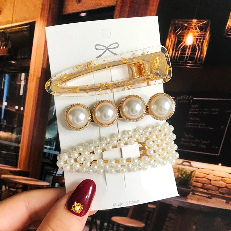 1 Set Geometric Flower Pearl Hair Clips for Women Acrylic Barrettes Hairgrips Hair Accessories Girls Jewelry Fashion Hair Pins