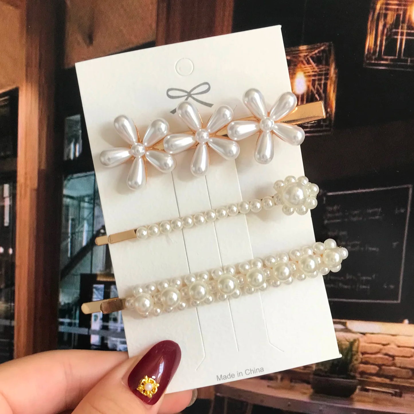 1 Set Geometric Flower Pearl Hair Clips for Women Acrylic Barrettes Hairgrips Hair Accessories Girls Jewelry Fashion Hair Pins