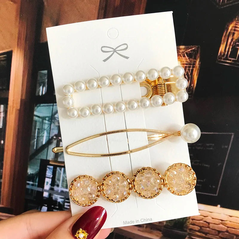 1 Set Geometric Flower Pearl Hair Clips for Women Acrylic Barrettes Hairgrips Hair Accessories Girls Jewelry Fashion Hair Pins