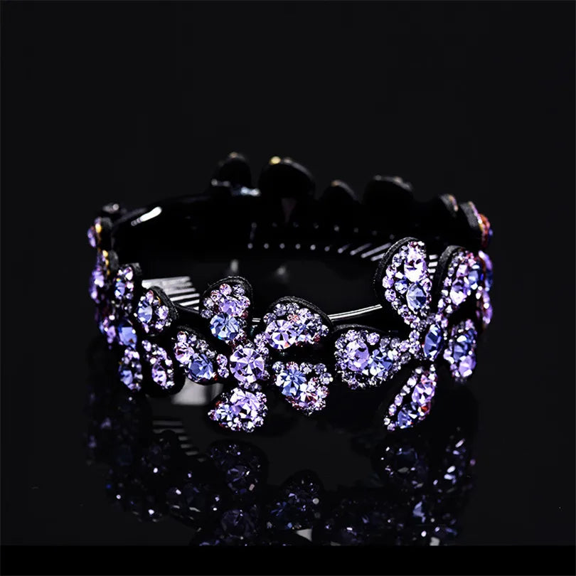 Barrettes à cheveux en forme de banane pour queue de cheval, motif floral et strass, pour femmes et filles, tendance