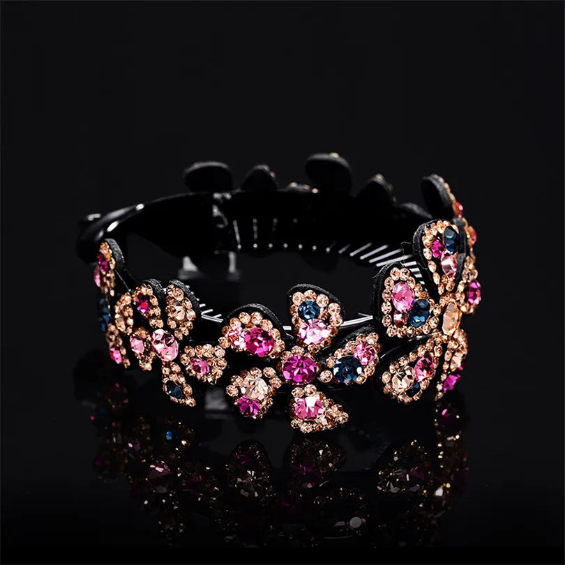 Barrettes à cheveux en forme de banane pour queue de cheval, motif floral et strass, pour femmes et filles, tendance