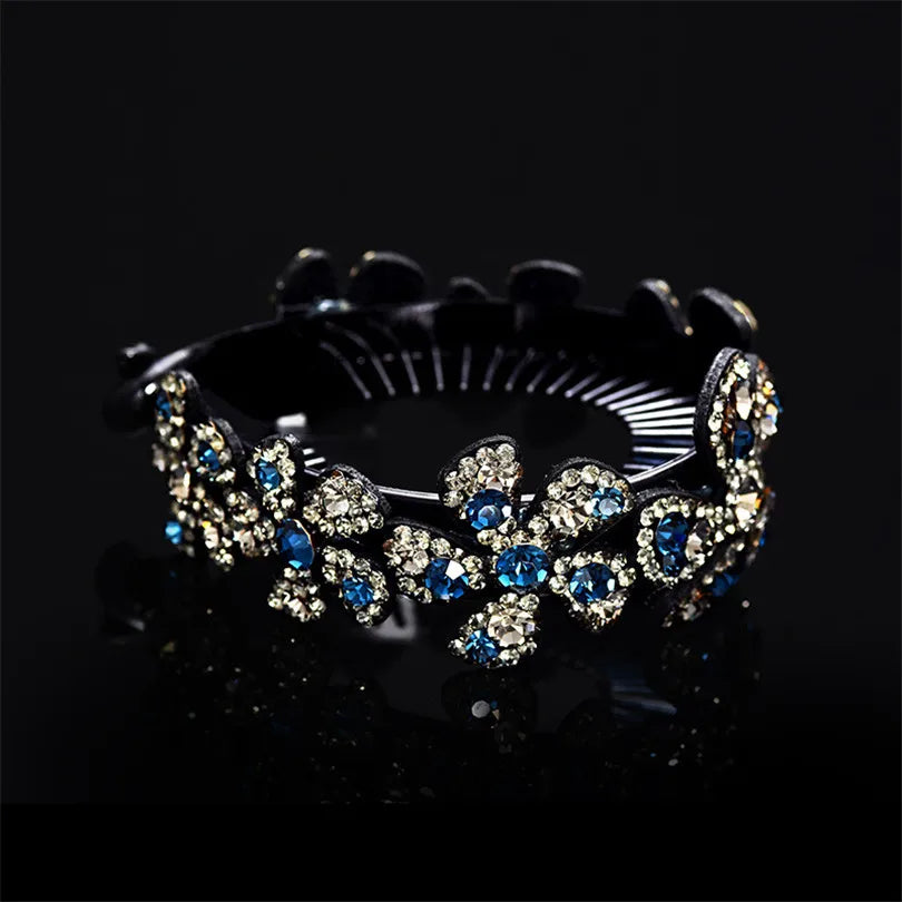 Barrettes à cheveux en forme de banane pour queue de cheval, motif floral et strass, pour femmes et filles, tendance