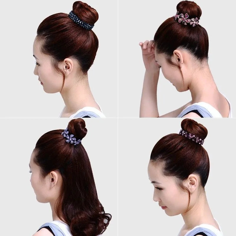 Barrettes à cheveux en forme de banane pour queue de cheval, motif floral et strass, pour femmes et filles, tendance