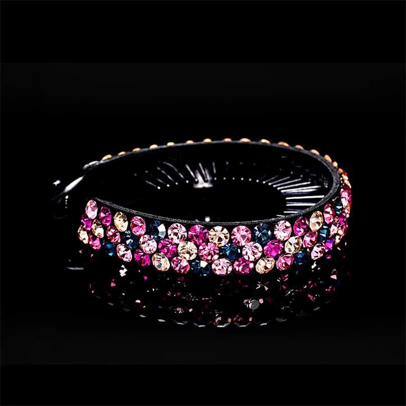 Barrettes à cheveux en forme de banane pour queue de cheval, motif floral et strass, pour femmes et filles, tendance