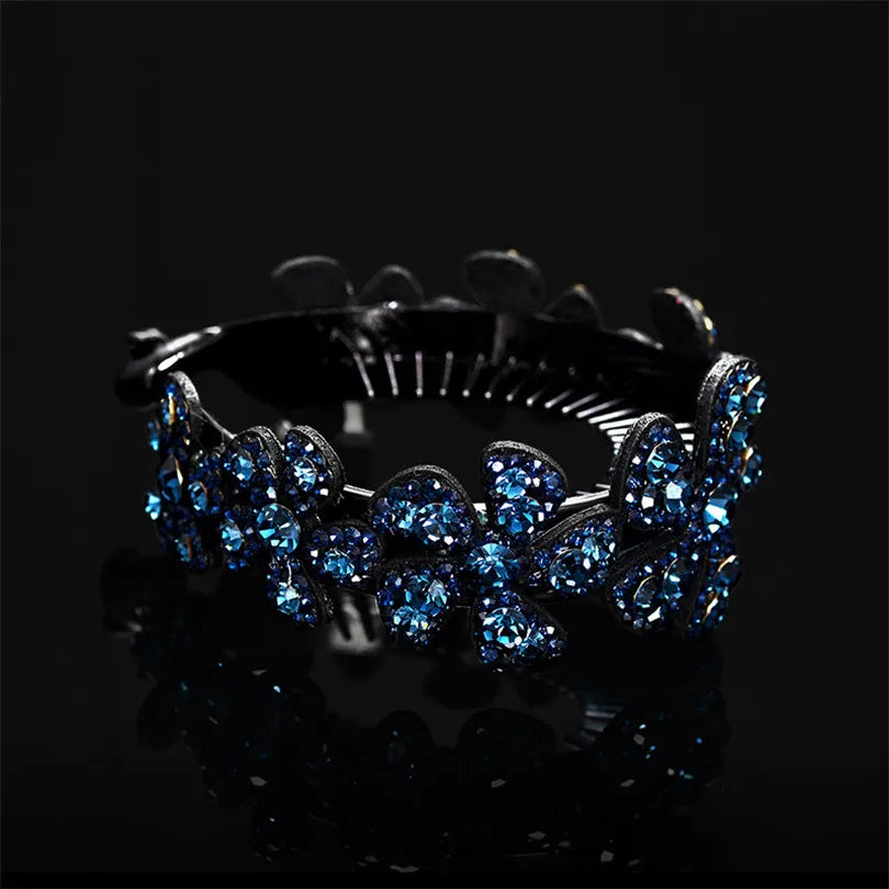 Barrettes à cheveux en forme de banane pour queue de cheval, motif floral et strass, pour femmes et filles, tendance