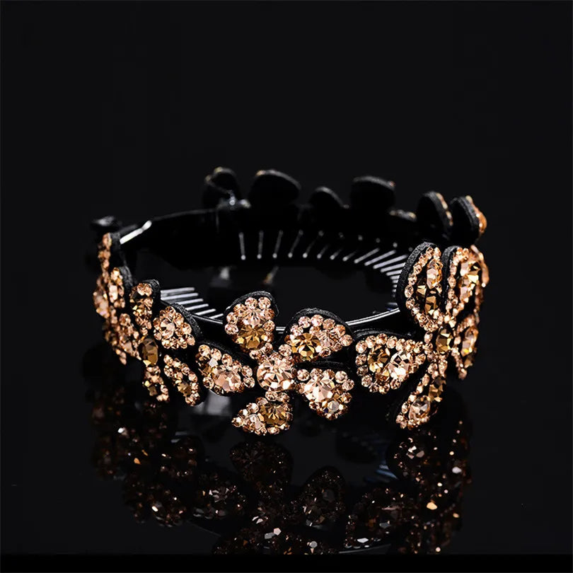 Barrettes à cheveux en forme de banane pour queue de cheval, motif floral et strass, pour femmes et filles, tendance