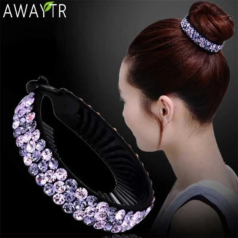 Barrettes à cheveux en forme de banane pour queue de cheval, motif floral et strass, pour femmes et filles, tendance