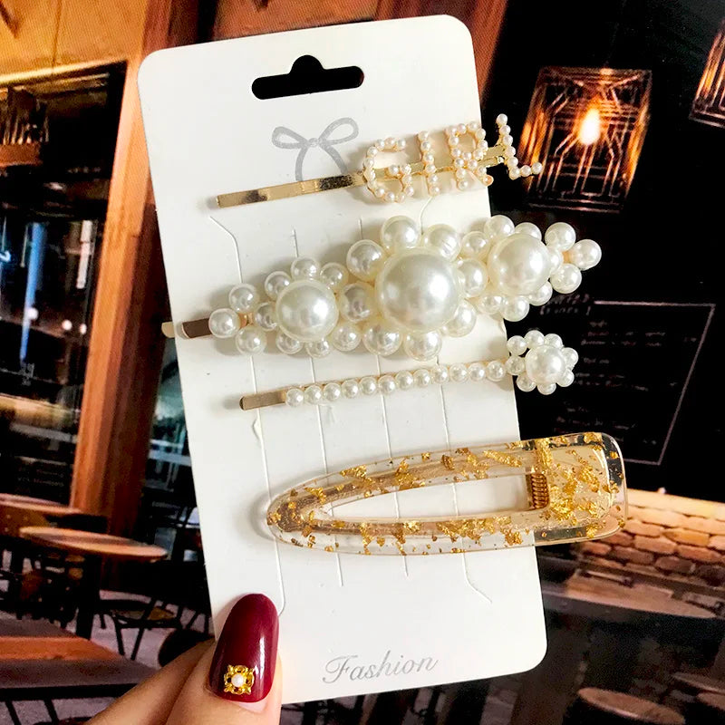 1 Set Geometric Flower Pearl Hair Clips for Women Acrylic Barrettes Hairgrips Hair Accessories Girls Jewelry Fashion Hair Pins
