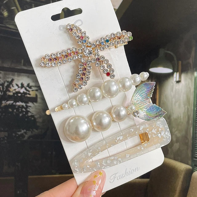 1 Set Geometric Flower Pearl Hair Clips for Women Acrylic Barrettes Hairgrips Hair Accessories Girls Jewelry Fashion Hair Pins