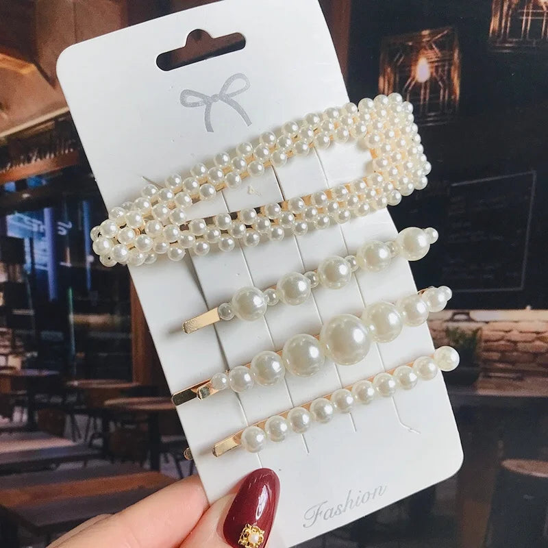 1 Set Geometric Flower Pearl Hair Clips for Women Acrylic Barrettes Hairgrips Hair Accessories Girls Jewelry Fashion Hair Pins