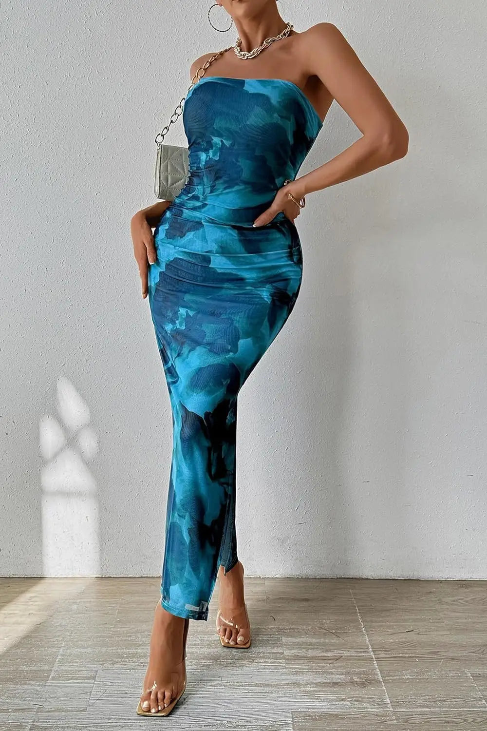 Robe d'été sexy sans manches avec ourlet fendu et imprimé pour femme