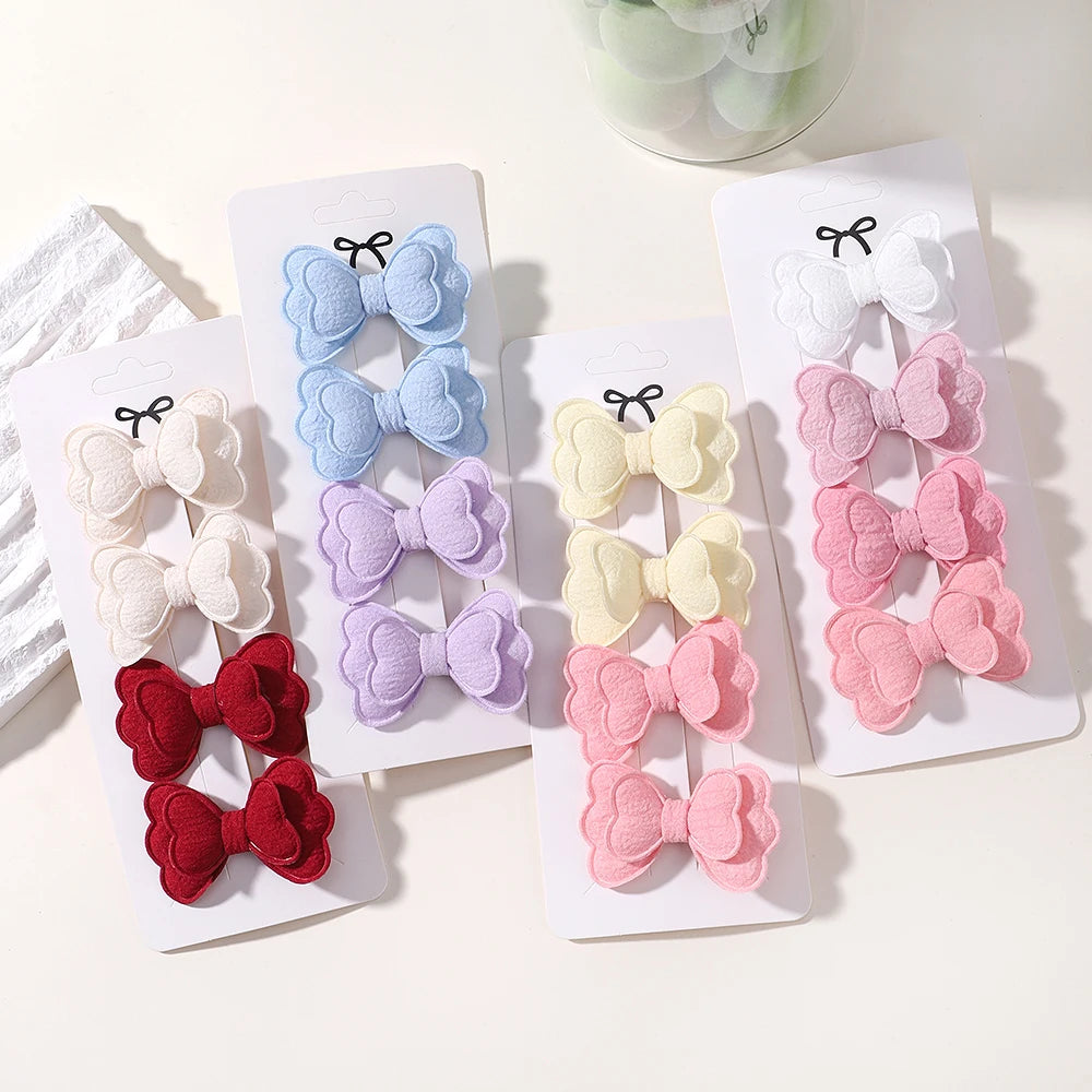 4Pcs/set Candy Colored Hair Clip Set for Girls Double Layered Bow Cute Bangs hair clip Cotton Safe Children's Hair Accessories