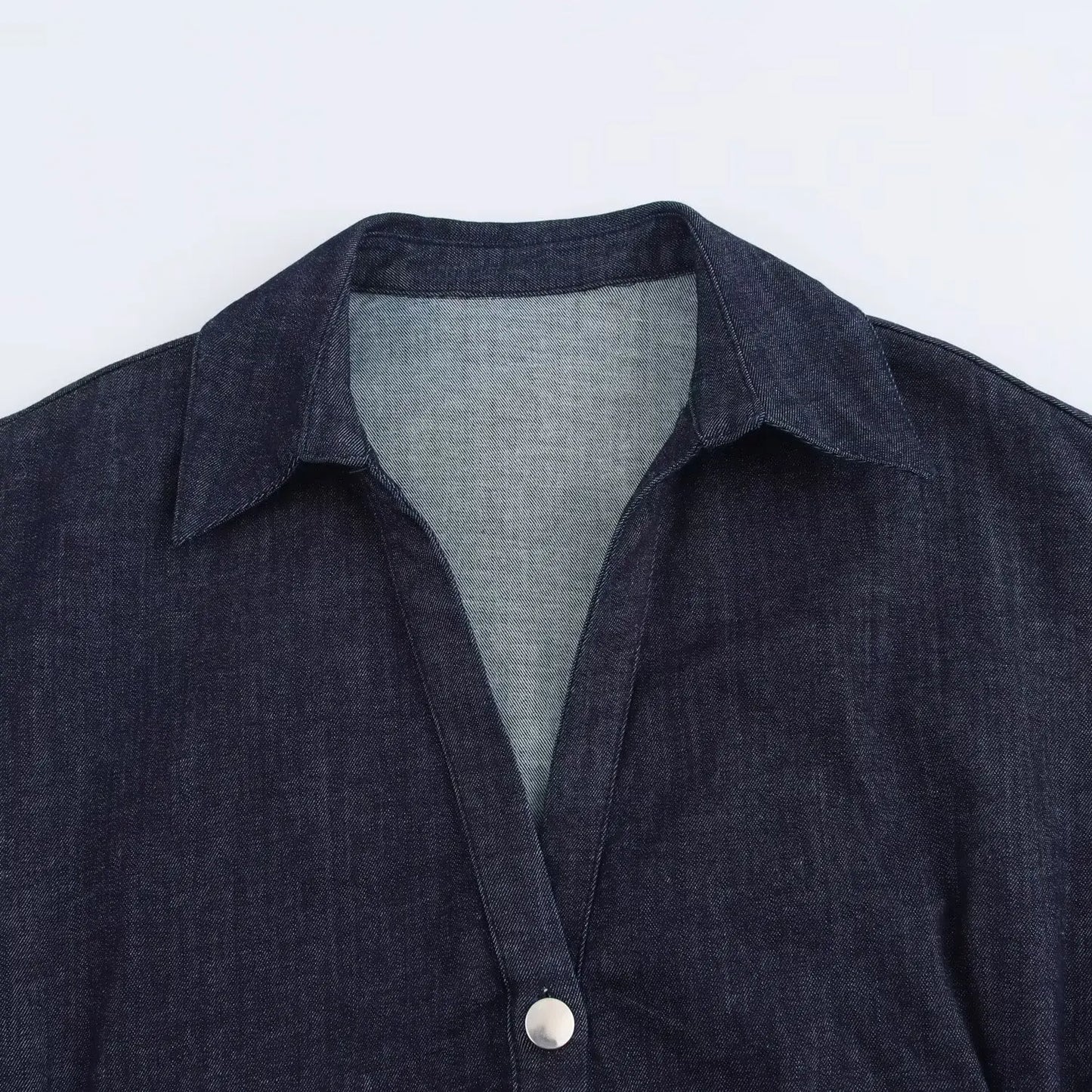 ETJ 2025 met Printemps Nouvelle série 1975 Robe midi en jean avec fermeture éclair latérale à revers Mode Taille froissée Robe mince élégante