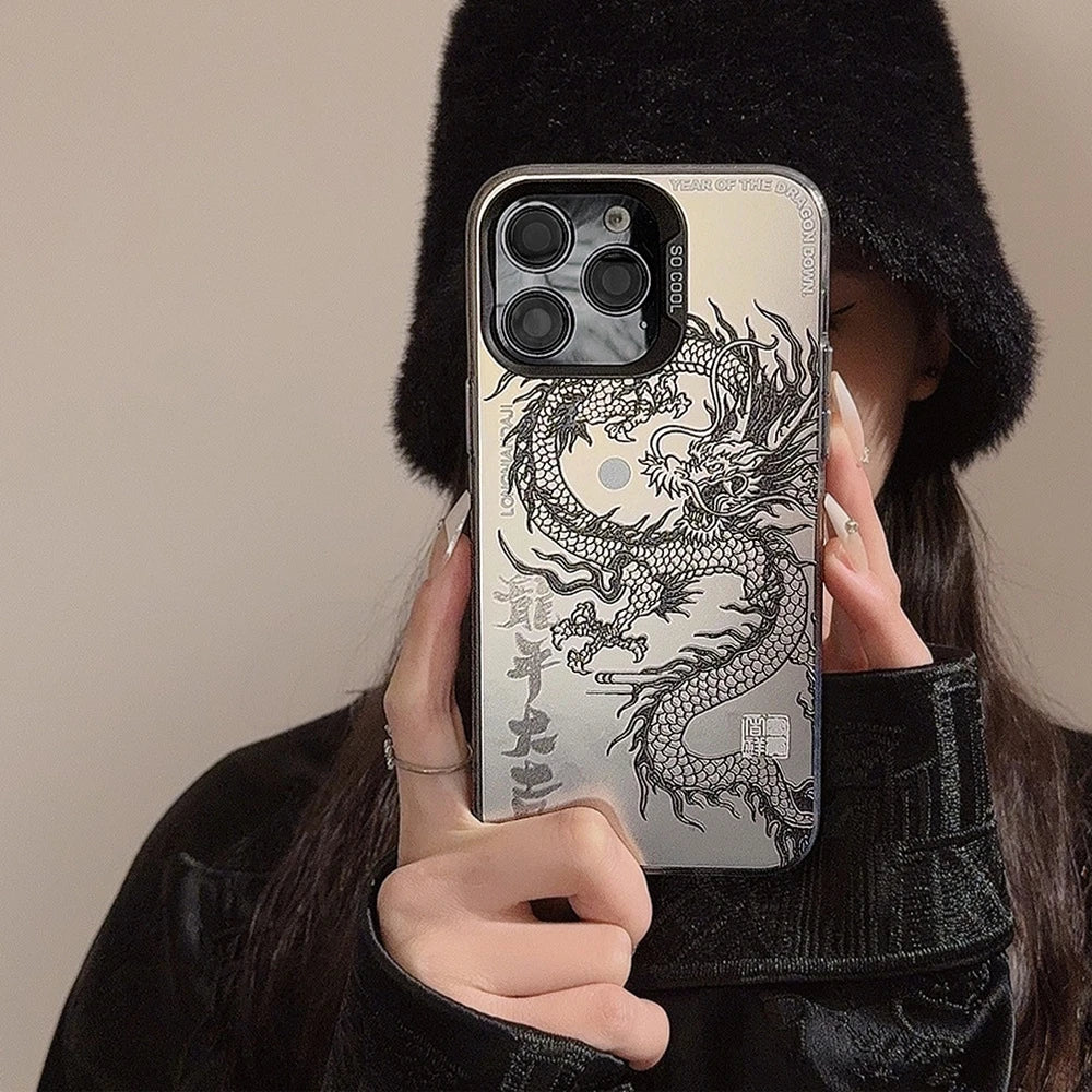 for iPhone 16 15 Pro Max 11 12 13 Mini 14 XS MAX XR 7 8 Plus Acrylic Phone Case Dragon Totem Shockproof Screen Protector Casing