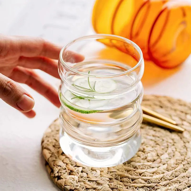 Lot de 4 tasses en verre créatives, tasses à café, verres transparents, verres côtelés avec pailles, verres à cocktail et à fruits
