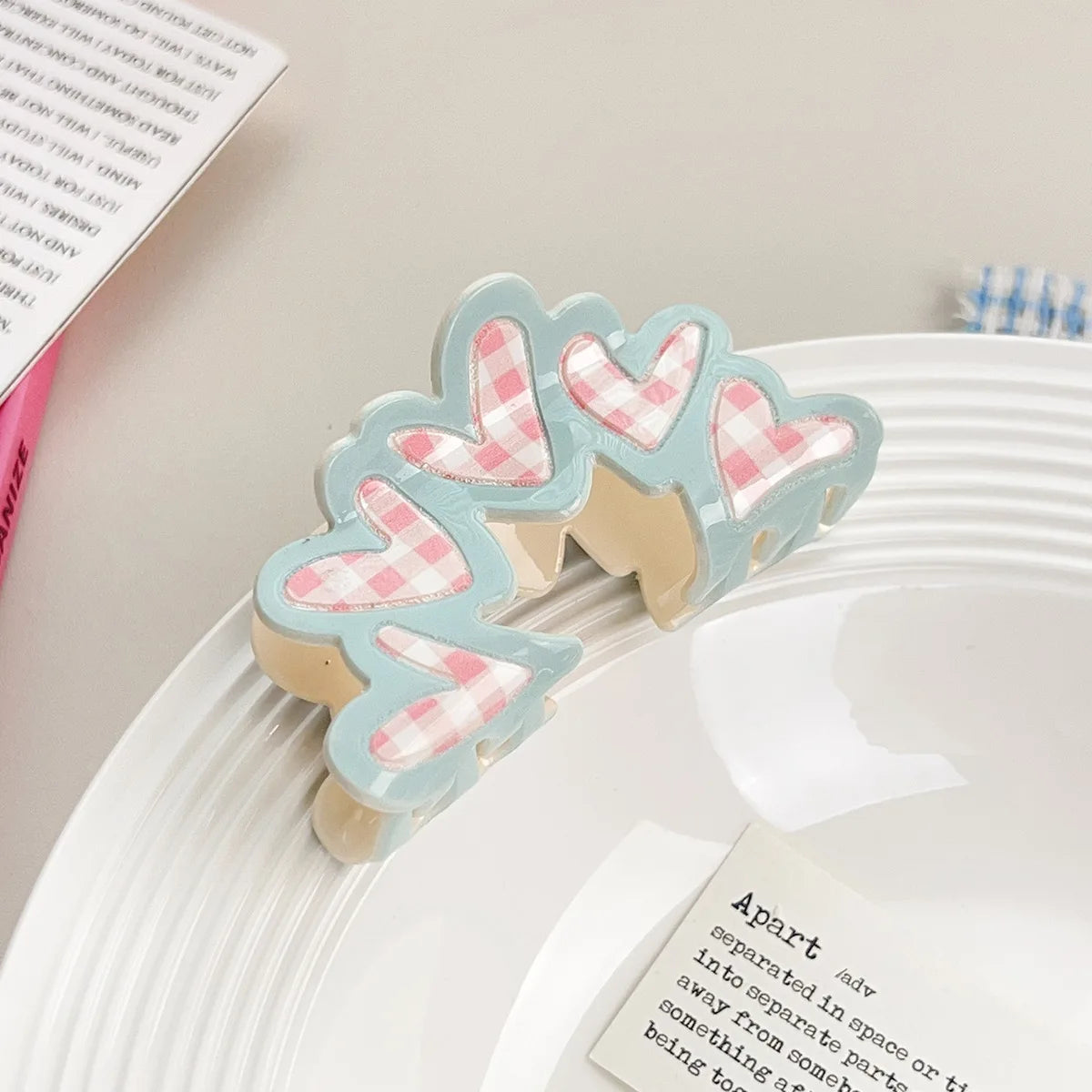 1PC Korean Sweet and girly floral check bow grab clip acrylic shark clip back of the head pan hair hairpin hair ornament