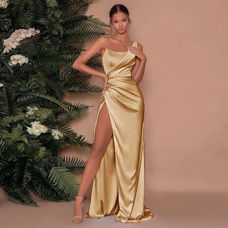 Elegant Strapless Spaghetti Satin Dress Y2K Summer Elegant Sexy Slim Dress Strap Woman Evening Dress Birthday Party Elegant Robe