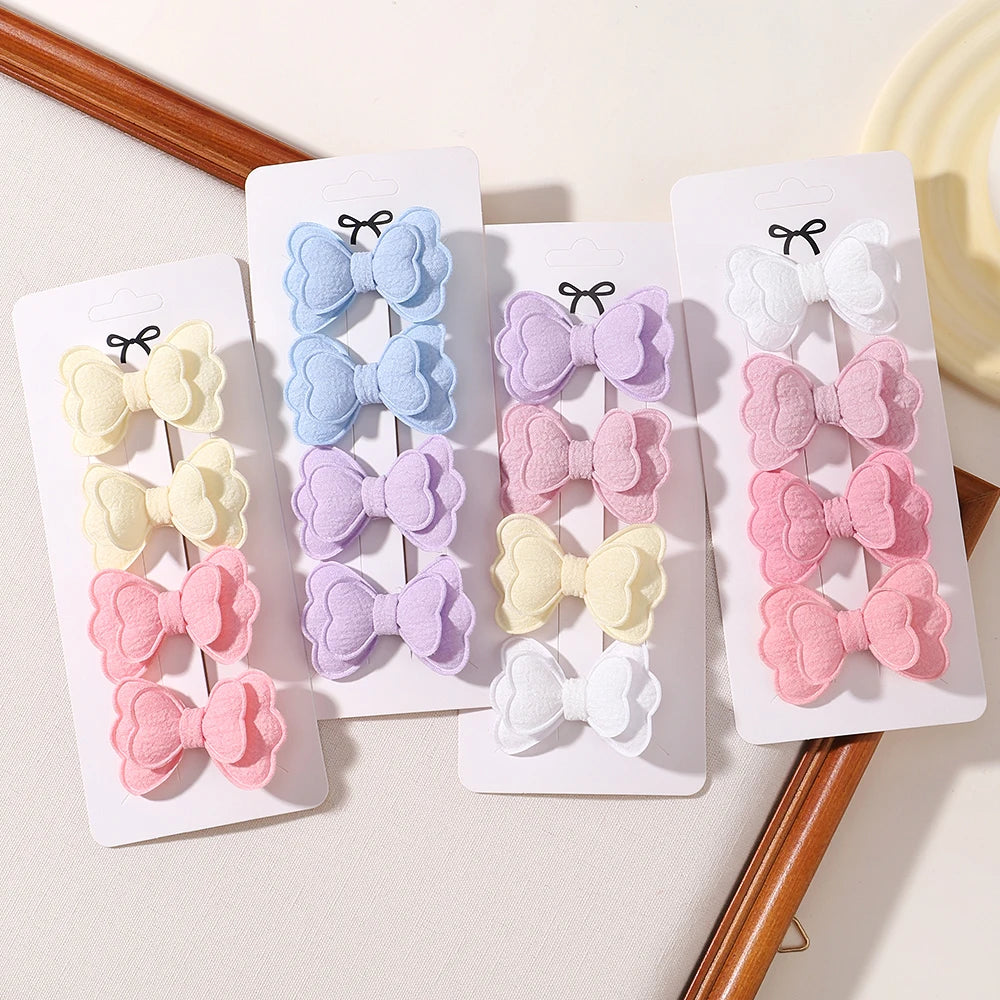 4Pcs/set Candy Colored Hair Clip Set for Girls Double Layered Bow Cute Bangs hair clip Cotton Safe Children's Hair Accessories