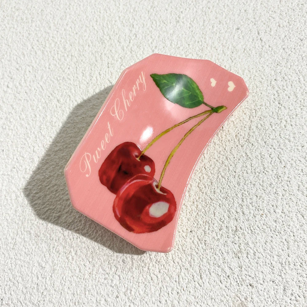 Pince à cheveux en plastique pour femme, motif géométrique irrégulier, cerise, ananas, chat, imprimé, fruits, accessoires de fête