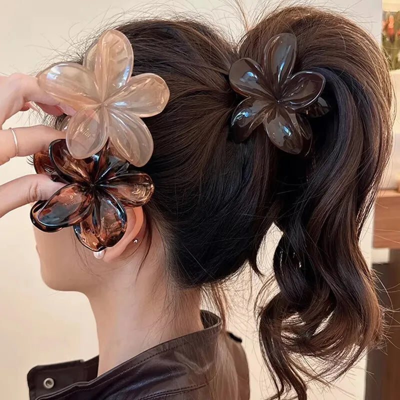 Korean Hawaiian Gradient Flower Hair Claw Clip For Women Girl Fashion Plastic Non Slip Hold Hairpin Barrette Hair Accessories