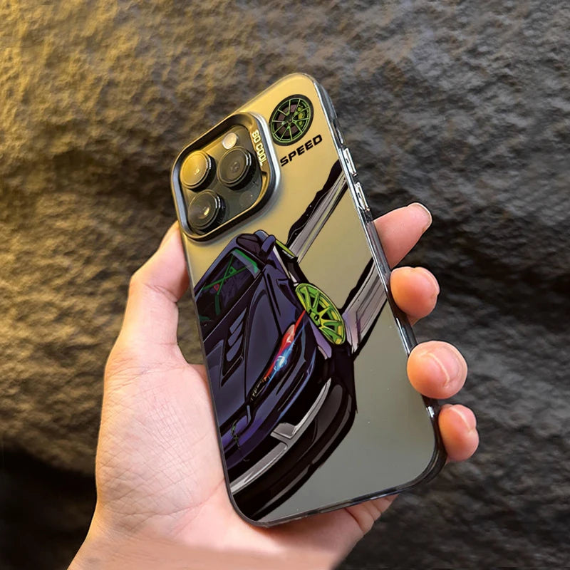 Fashionable Car Print Electroplate IMD Phone Case For Redmi 12 13C For Xiaomi Redmi Note 13 12 11 10 Pro Plus 12S 11S Hard Cover