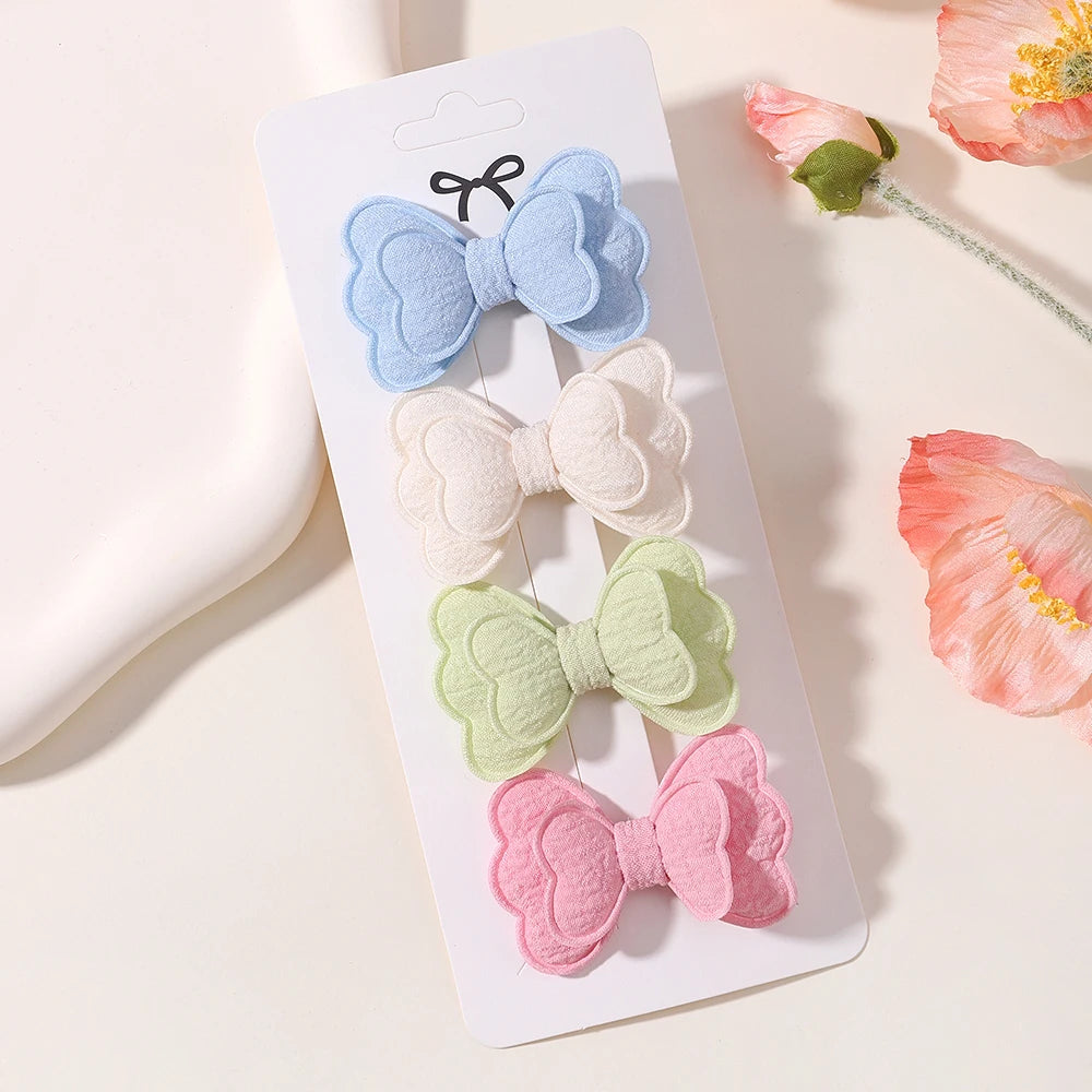 4Pcs/set Candy Colored Hair Clip Set for Girls Double Layered Bow Cute Bangs hair clip Cotton Safe Children's Hair Accessories
