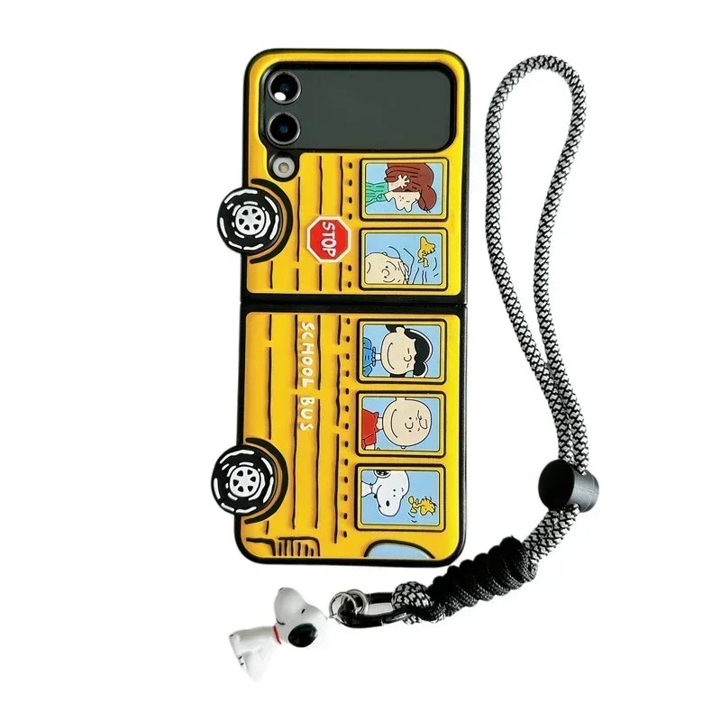 3D Cute Cartoon Peanuts Snoopy Charlie Brown Phone Case For Samsung Galaxy Z Flip 5 Soft Silicone Back Cover For Z Flip 3 4