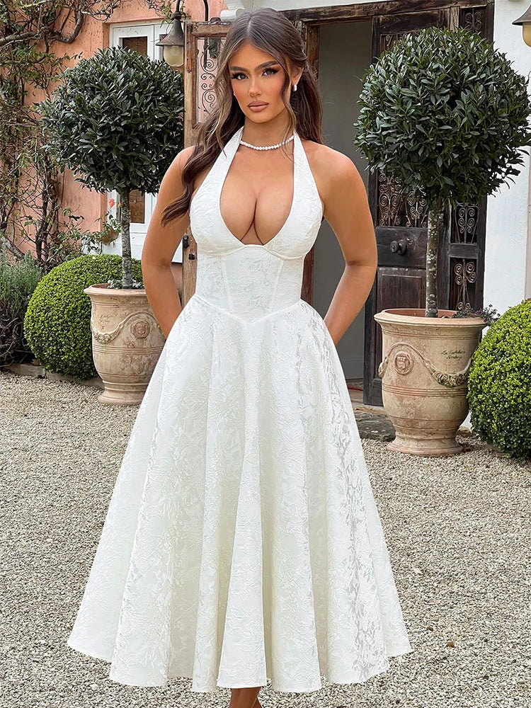 Sexy embroidered deep V-waist dress with elegant ladylike style cross-border new sleeveless women's dress Y2K clothing