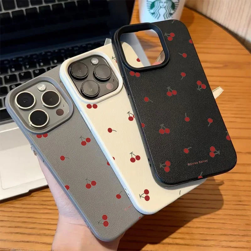 Cute Cartoon Cherry Lichee Pattern Silicone Phone Case For iPhone 16 15 14 13 12 11 Pro Max XS Max XR 14 15 16 Plus Cover Funda