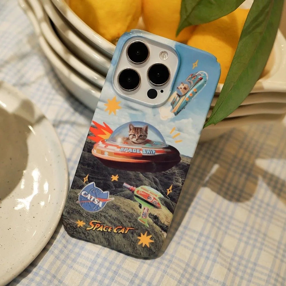 Ins Space Cat Blue Sky Magnetic Case for IPHONE 16 15PRO MAX 14 13 PRO 13 PRO MAX 15 15PLUS 12 Acrylic Hard Mobile Phone Cases