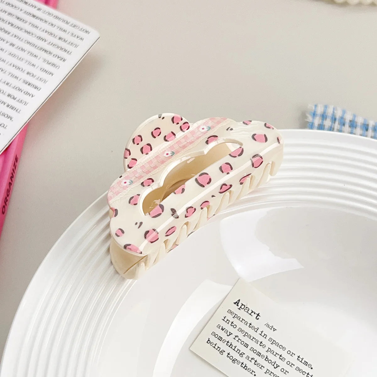 1PC Korean Sweet and girly floral check bow grab clip acrylic shark clip back of the head pan hair hairpin hair ornament