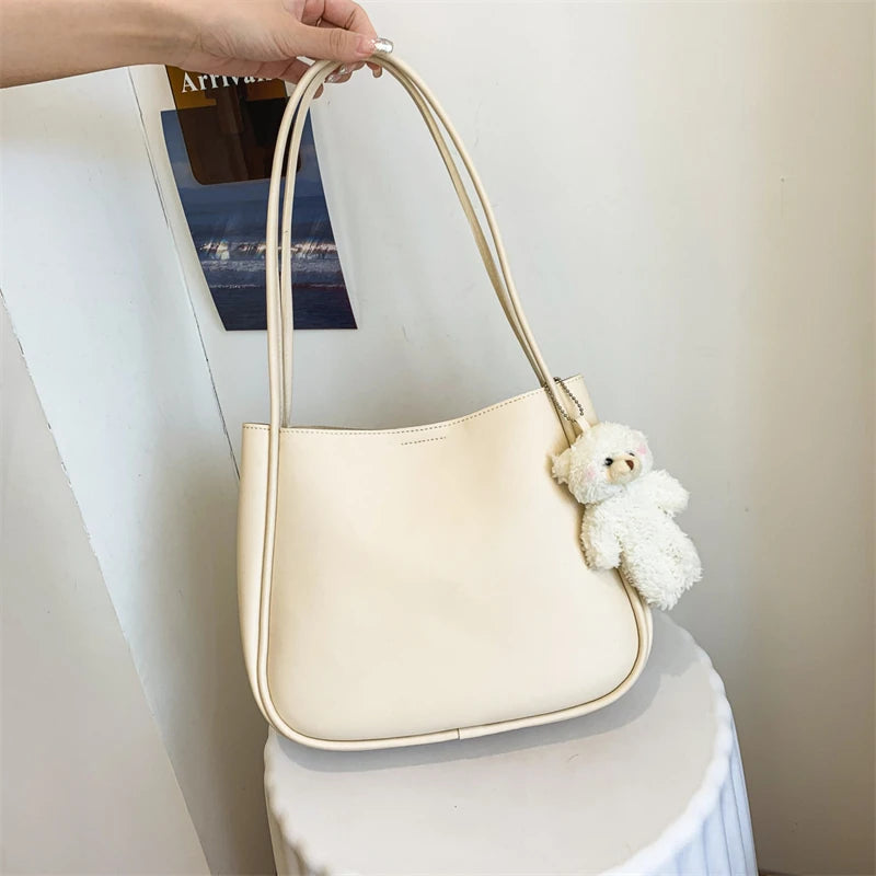 Summer PU Leather Women Shoulder Underarm Bags Totes Pure Color Casual Small Top-Handle Bags Handbags Purse Ladies Shoulder Bag