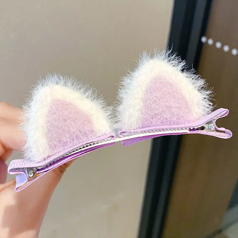 2PCS New Plush Cat Ears Hairpins Girls Hair Clips Hair Accessories Women Cute Sweet Barrettes Kids Fashion Headwear Ornaments