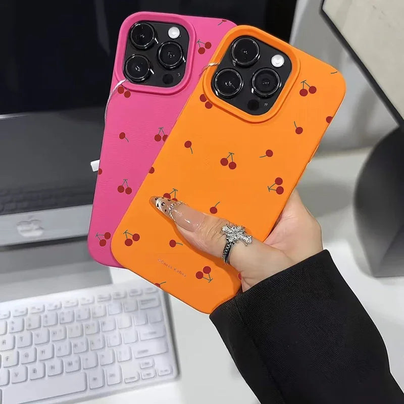 Cute Cartoon Cherry Lichee Pattern Silicone Phone Case For iPhone 16 15 14 13 12 11 Pro Max XS Max XR 14 15 16 Plus Cover Funda