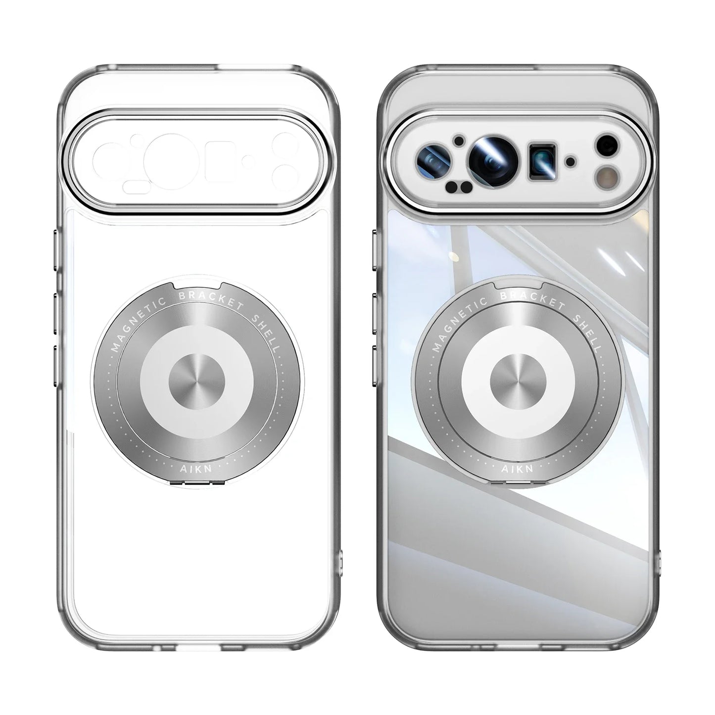 Transparent Acrylic Phone Case for Google Pixel 9 Pro XL 8 A Pro with Magnetic Bracket TPU Shockproof Camera Protection Cover