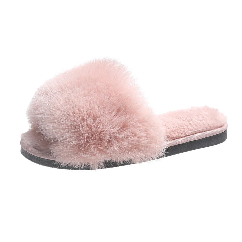 Chaussons d'hiver en fourrure rose pour femme, style kawaii, élégants, confortables et doux, à petit prix