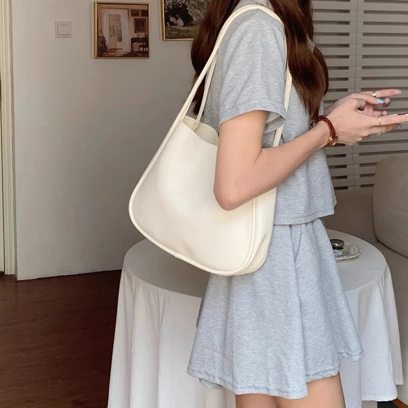 Summer PU Leather Women Shoulder Underarm Bags Totes Pure Color Casual Small Top-Handle Bags Handbags Purse Ladies Shoulder Bag