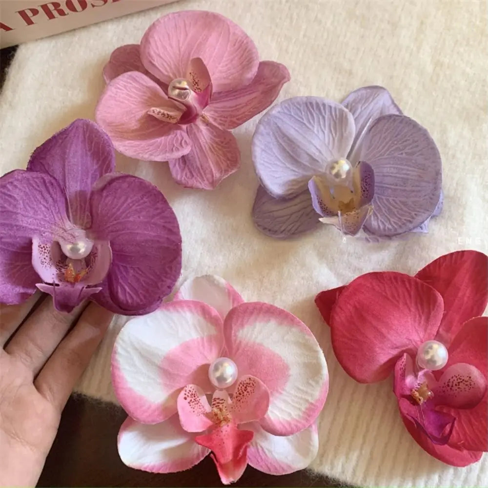 Pince à cheveux en forme de fleur d'orchidée rose, ornement pour cheveux, accessoires pour cheveux, barrettes bohèmes, barrettes latérales, coiffe, épingle à cheveux en forme d'orchidée