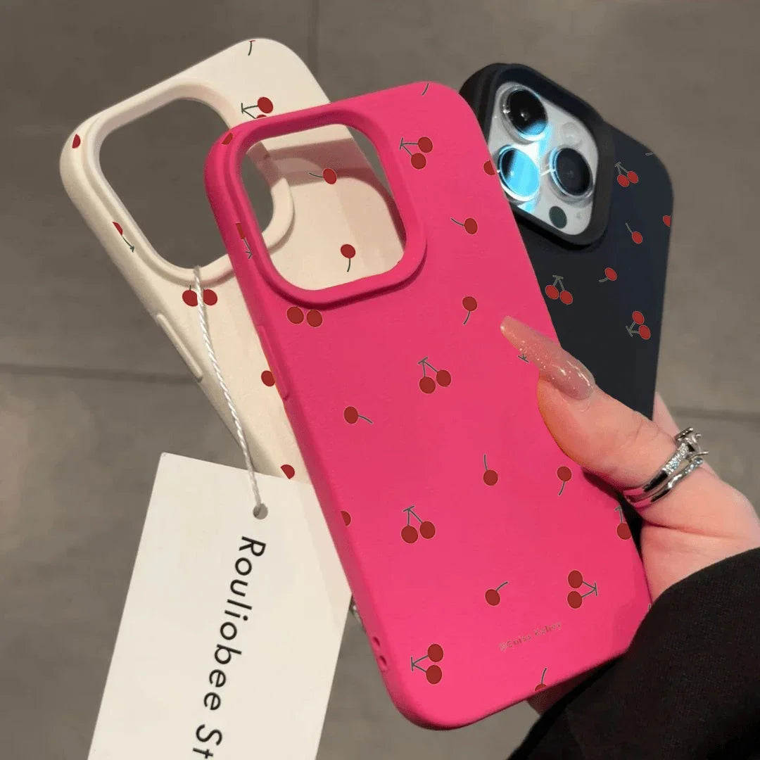 Cute Cartoon Cherry Lichee Pattern Silicone Phone Case For iPhone 16 15 14 13 12 11 Pro Max XS Max XR 14 15 16 Plus Cover Funda