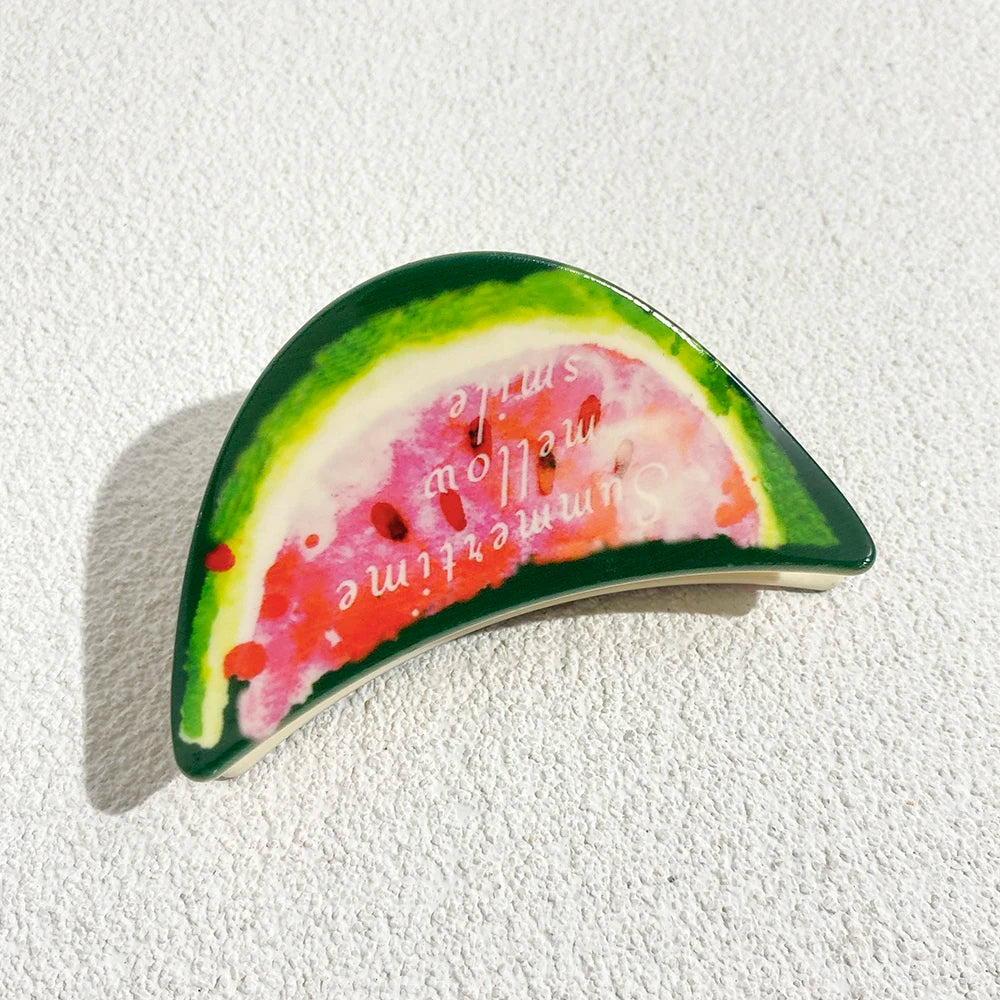 Pince à cheveux en plastique pour femme, motif géométrique irrégulier, cerise, ananas, chat, imprimé, fruits, accessoires de fête