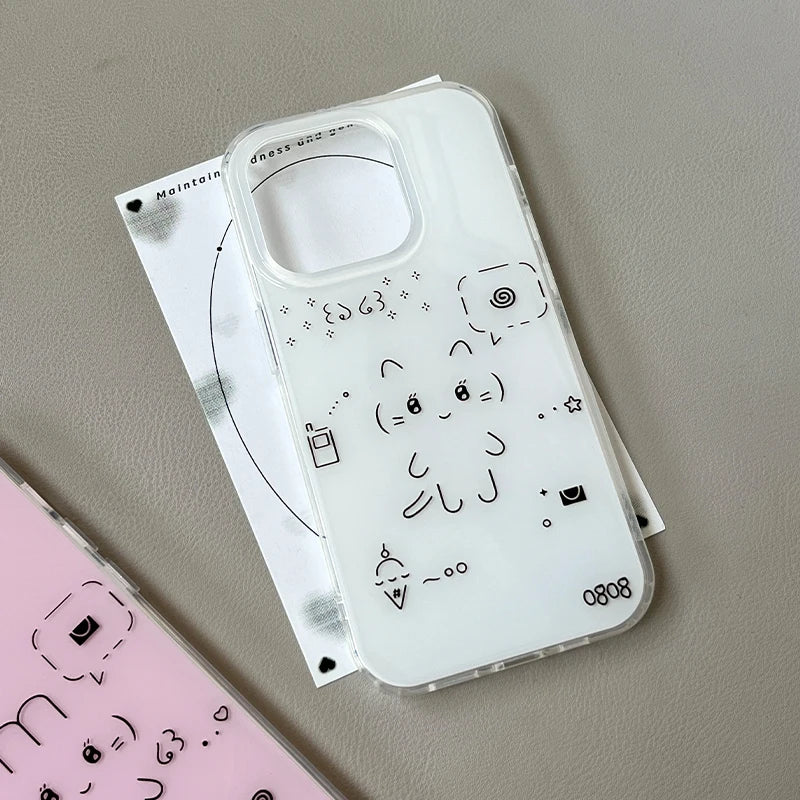Korean Cute Line Rabbit Cat Cases suitable for iPhone 16 promax mobile phone case 15 Plus 14 iPhone xsmax mobile phone case