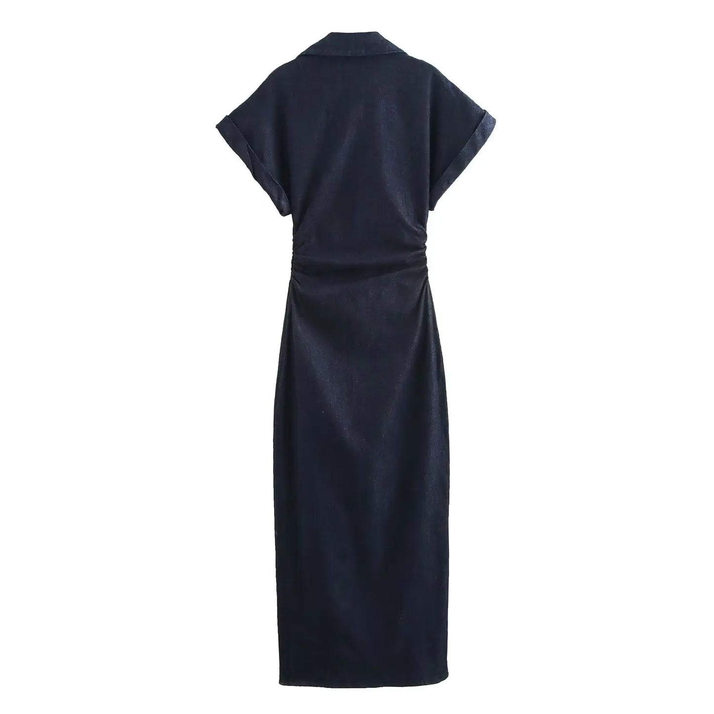 ETJ 2025 met Printemps Nouvelle série 1975 Robe midi en jean avec fermeture éclair latérale à revers Mode Taille froissée Robe mince élégante